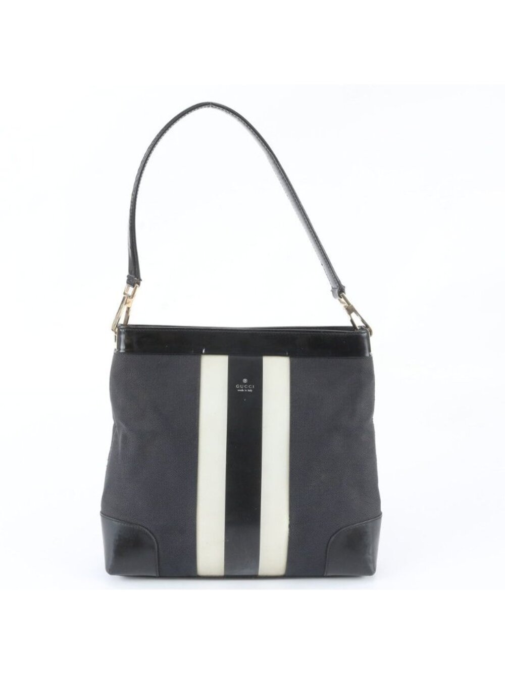 Gucci Leather Canvas Shoulder Bag Hand Black
